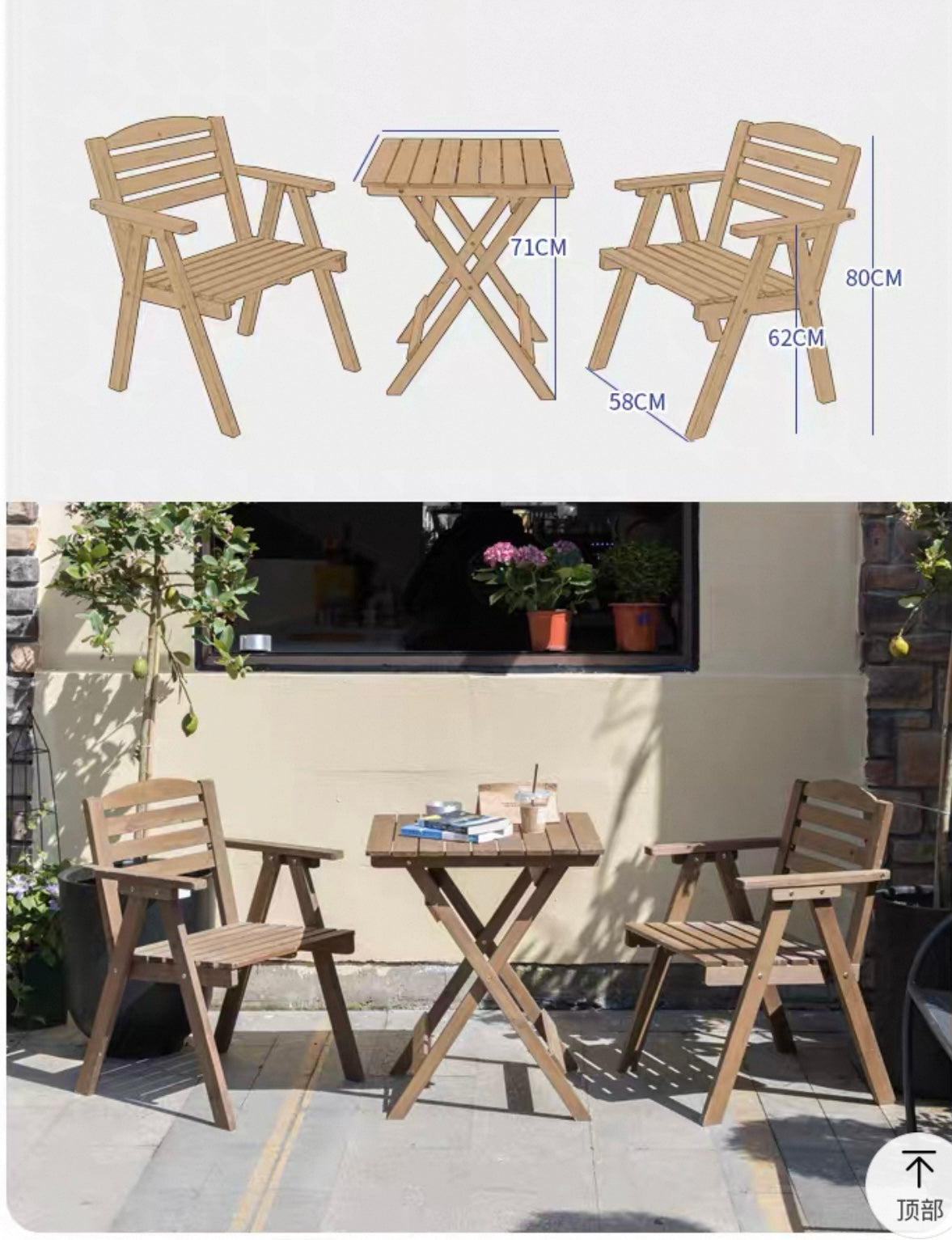 Wooden Garden Bistro 2 Seaters - Table & Chairs(with arm) set