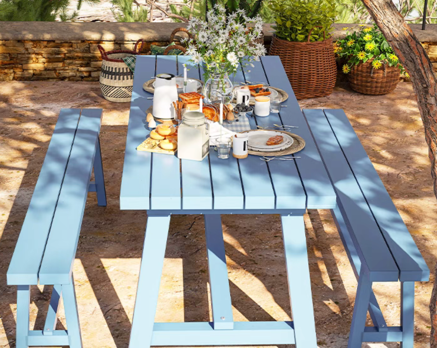 Outdoor 6-Seater Dining Table & Bench set - blue