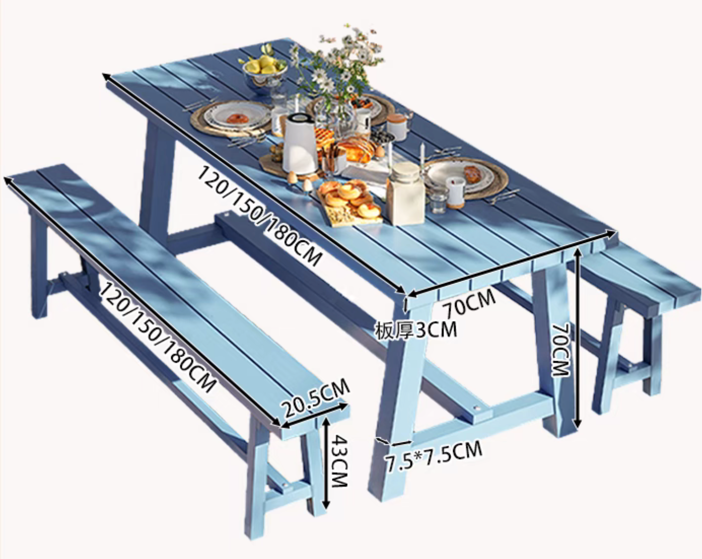 Outdoor 6-Seater Dining Table & Bench set - blue