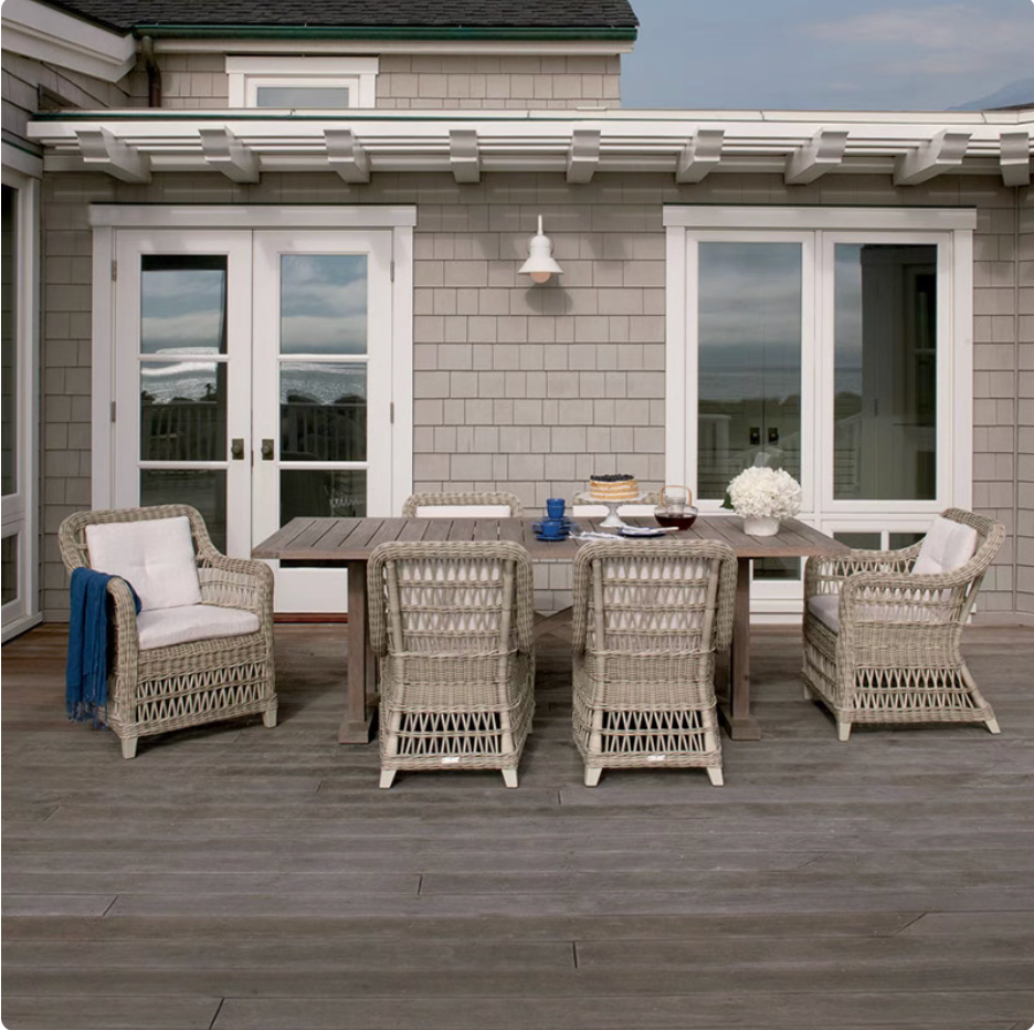 Classic Garden Rattan and Teak Table & Chairs Armrest Set