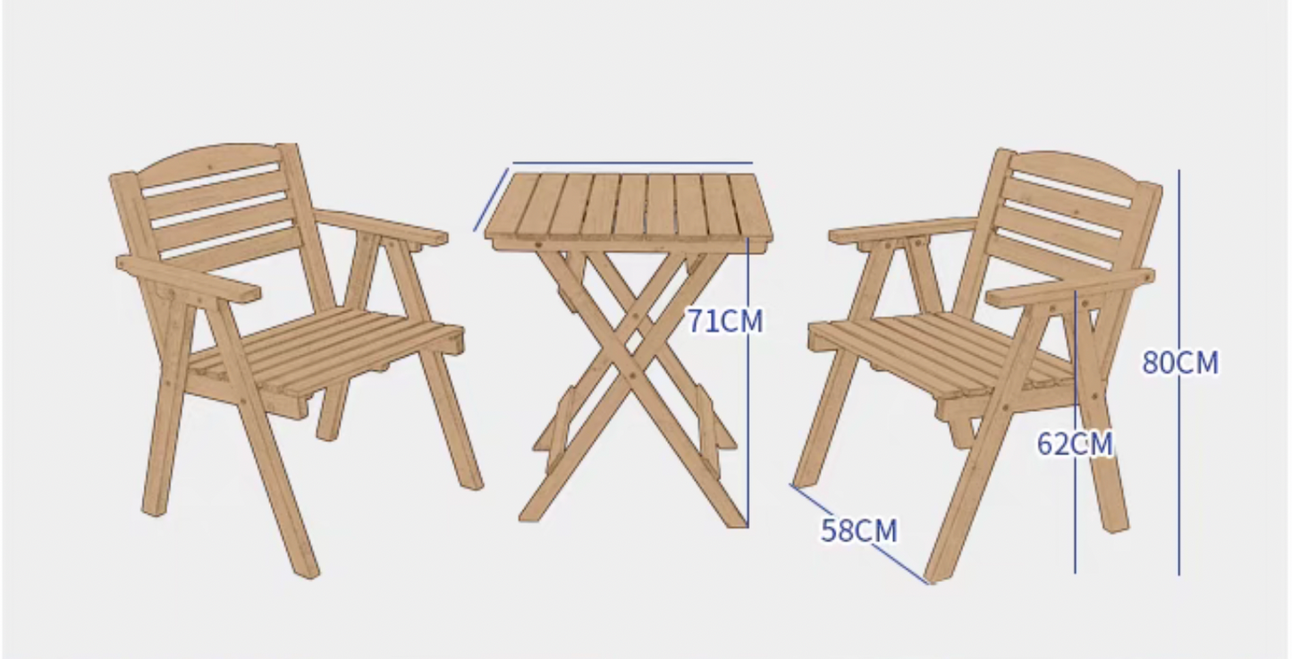 Wooden Garden Bistro 2 Seaters - Table & Chairs(with arm) set