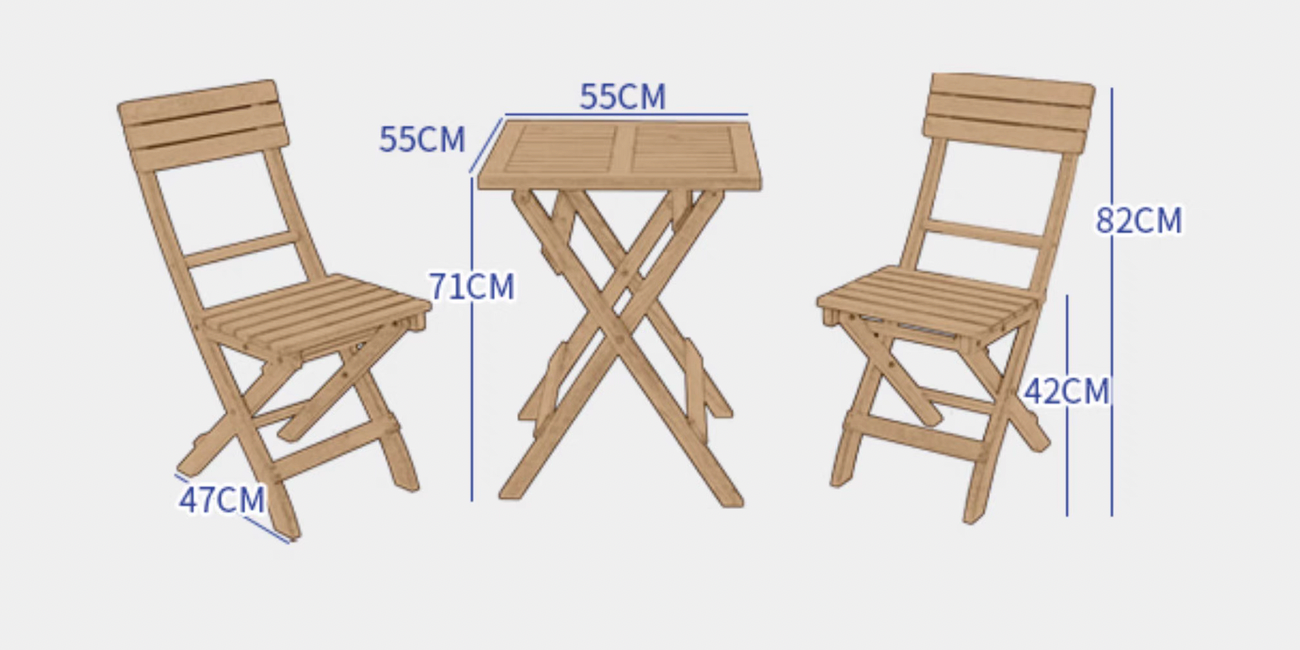 Wooden Garden Bistro 2 Seaters Foldable - Table & Chairs set