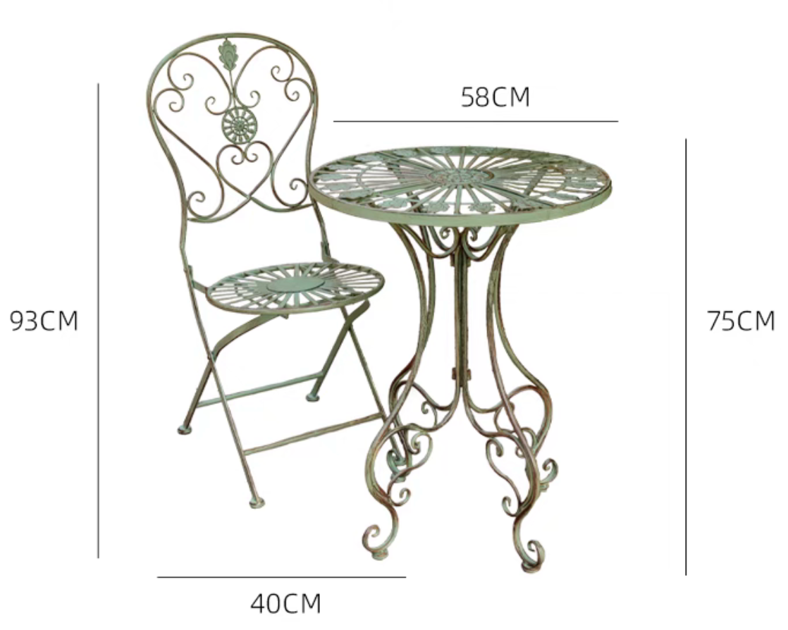 Vintage style metal outdoor garden/balcony table & chair set