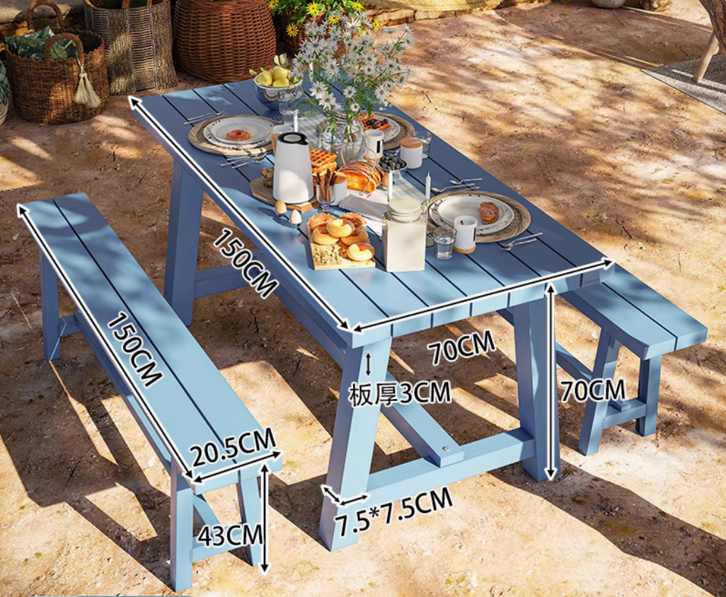 Outdoor 6-Seater Dining Table & Bench set - blue