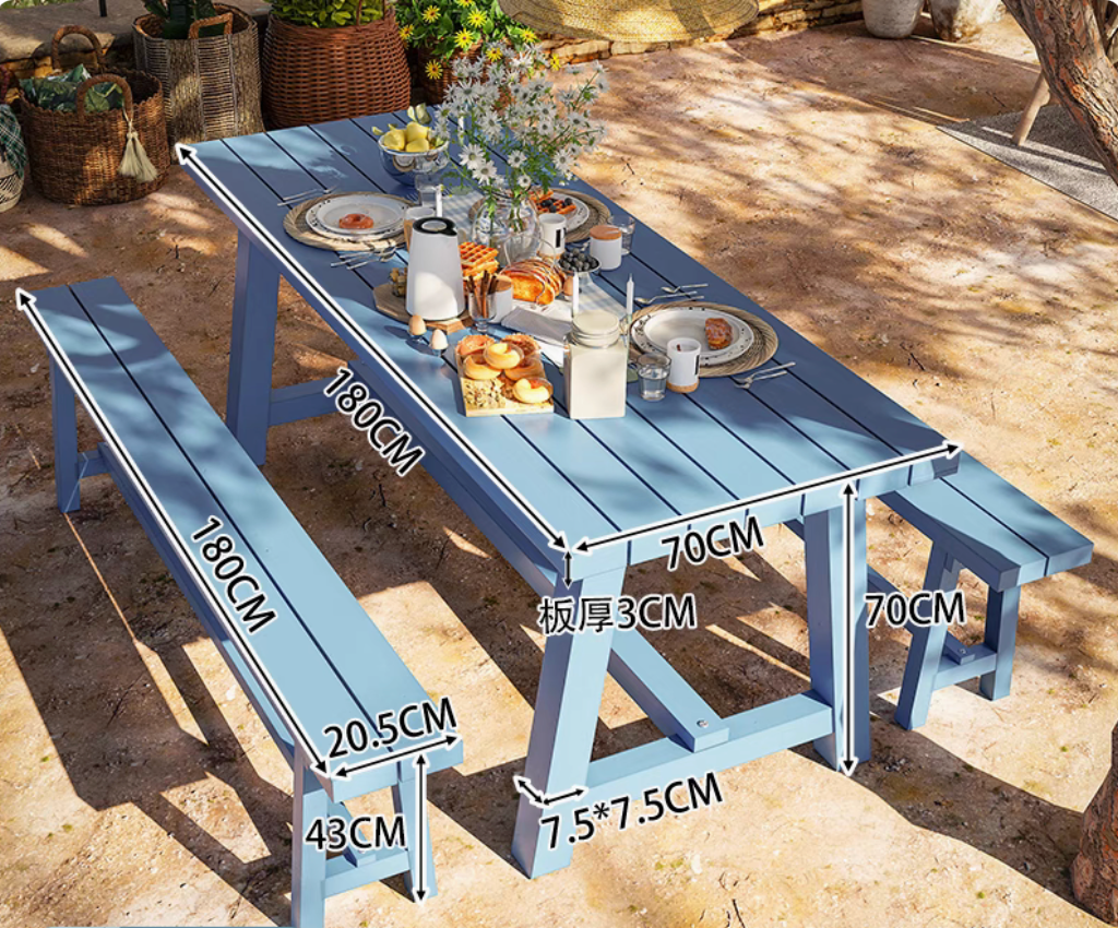Outdoor 6-Seater Dining Table & Bench set - blue