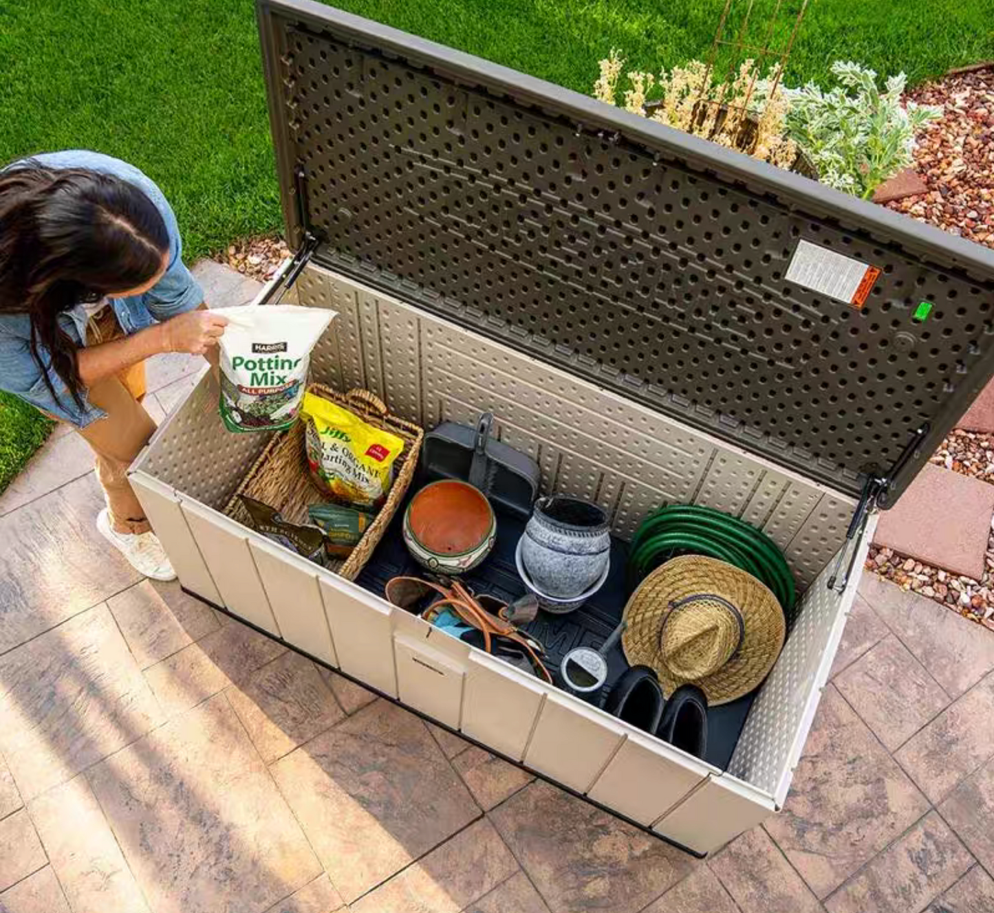 Lifetime Garden Plastic Storage Shed Lockable Light Brown