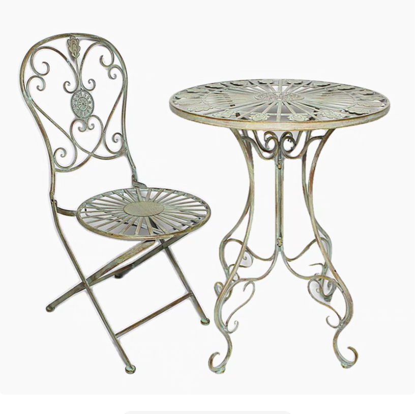 Vintage style metal outdoor garden/balcony table & chair set