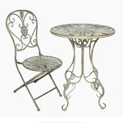 Vintage style metal outdoor garden/balcony table & chair set