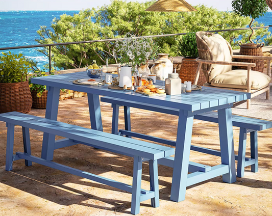 Outdoor 6-Seater Dining Table & Bench set - blue