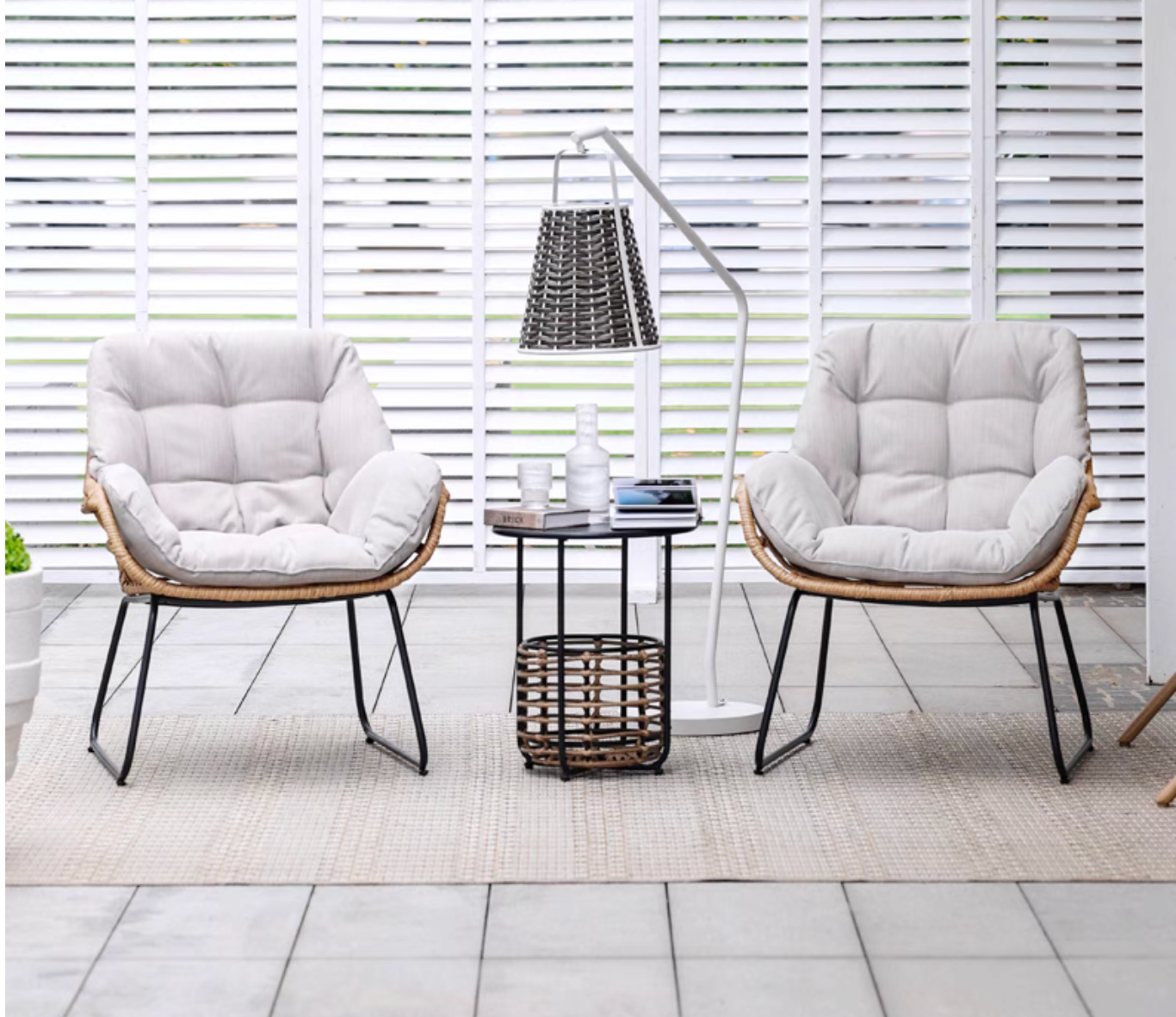 Outdoor 2-Seater Balcony Garden Side Table and Chairs with Armrest Set