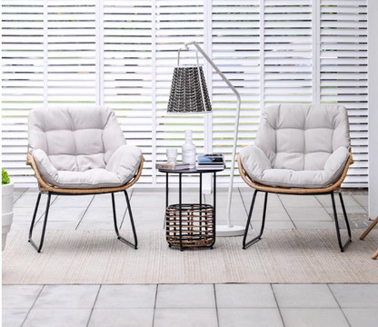 Outdoor 2-Seater Balcony Garden Side Table and Chairs with Armrest Set