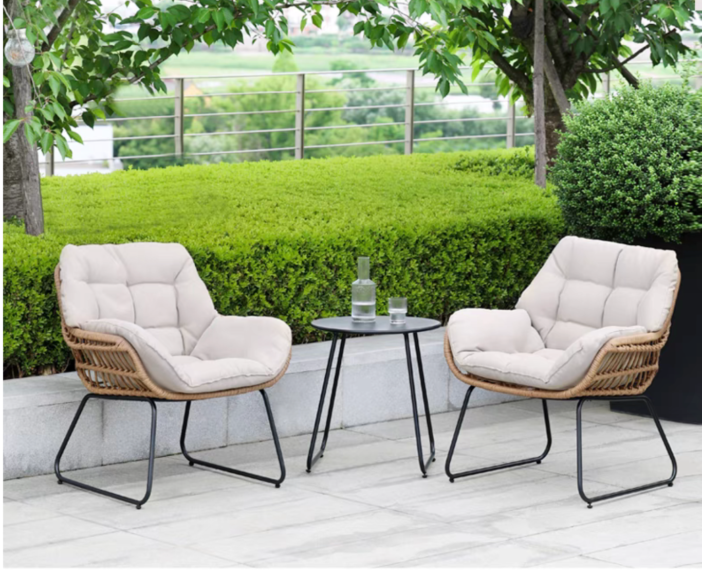 Outdoor 2-Seater Balcony Garden Side Table and Chairs with Armrest Set