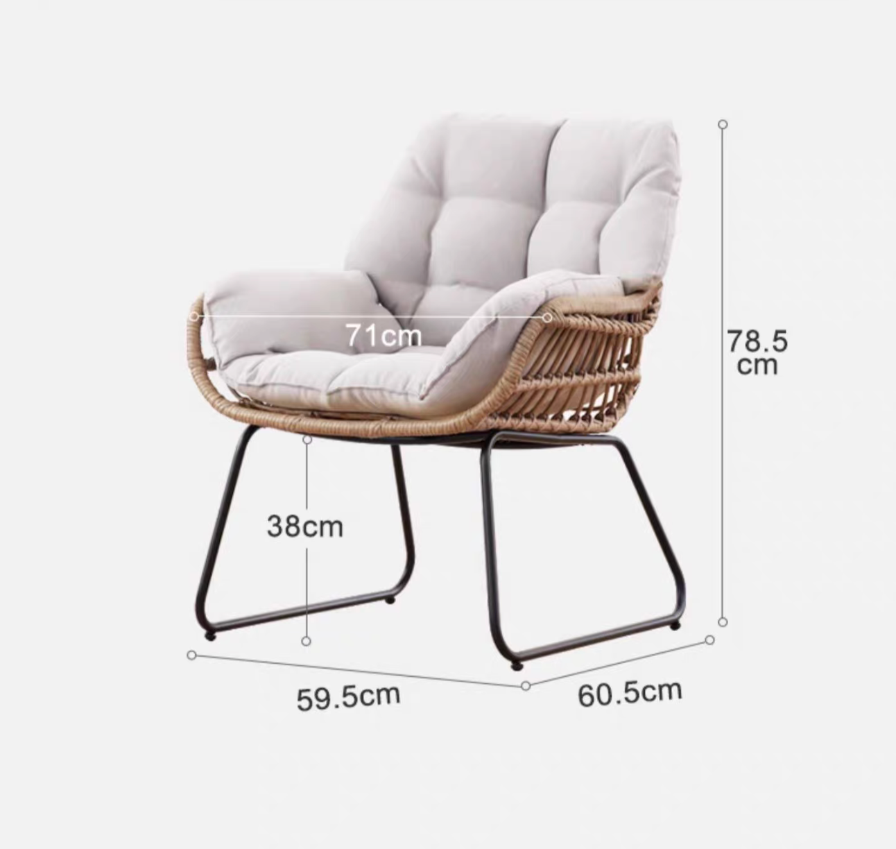 Outdoor 2-Seater Balcony Garden Side Table and Chairs with Armrest Set