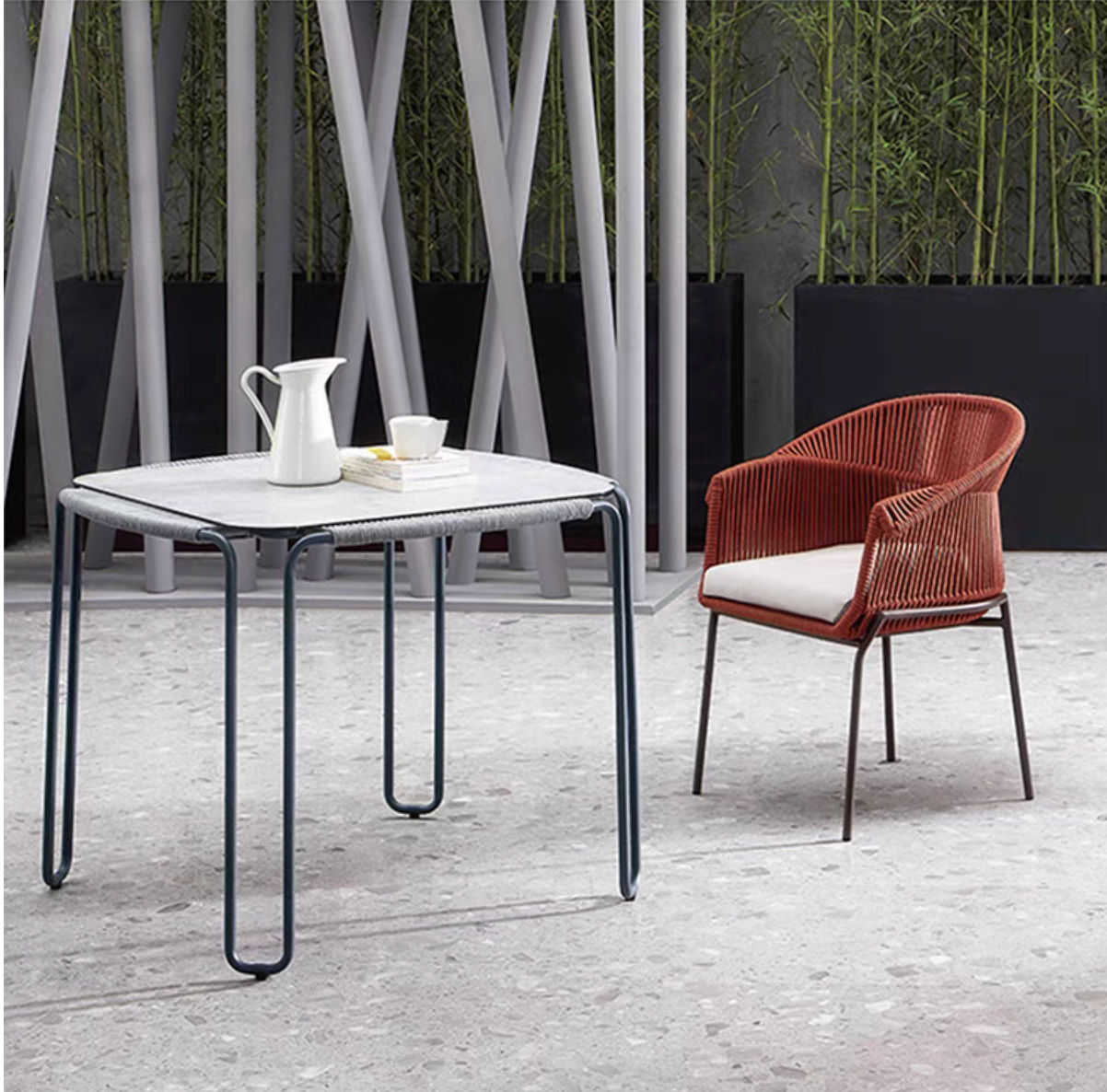 Modern Colourful Outdoor 3-Seaters Table & Chairs Set