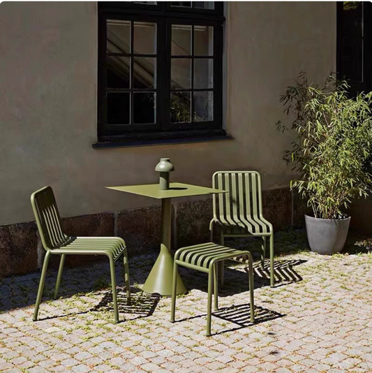 Olive Green-Garden Outdoor Metal Square Table & Chairs Set