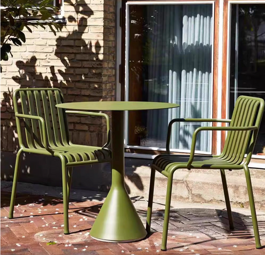 Olive Green-Garden Outdoor Metal Round Table & Chairs with armrest Set