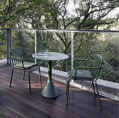 Olive Green-Garden Outdoor Metal Round Table & Chairs with armrest Set