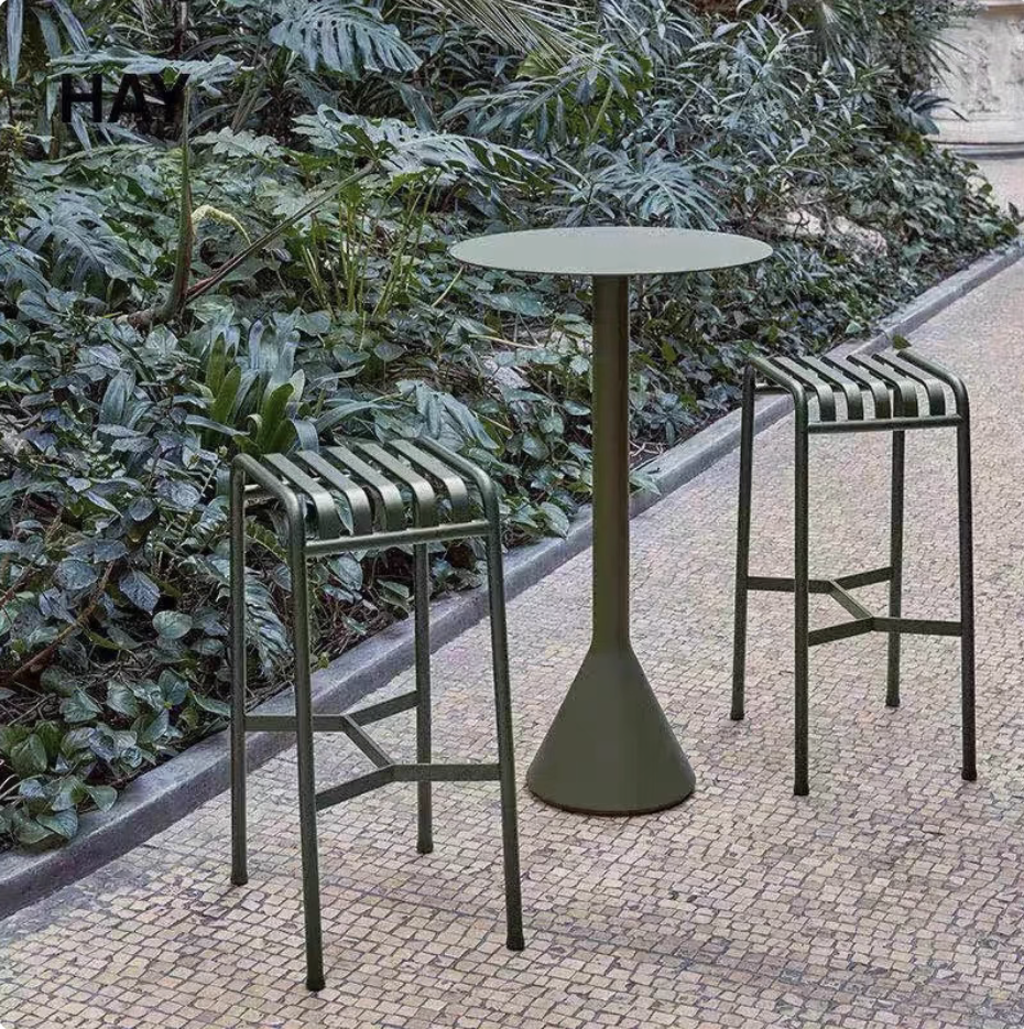 Olive Green Garden Outdoor Metal 2 Bar Stools