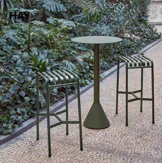Olive Green Garden Outdoor Metal 2 Bar Stools