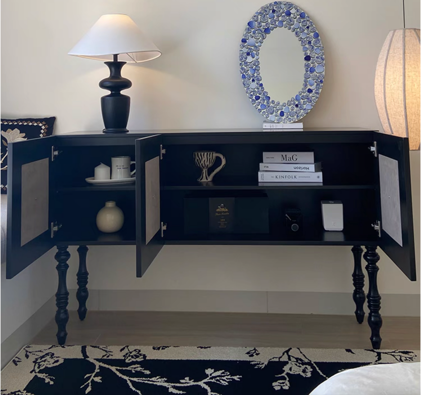 Four Leaf 3-door Sideboard Black and White