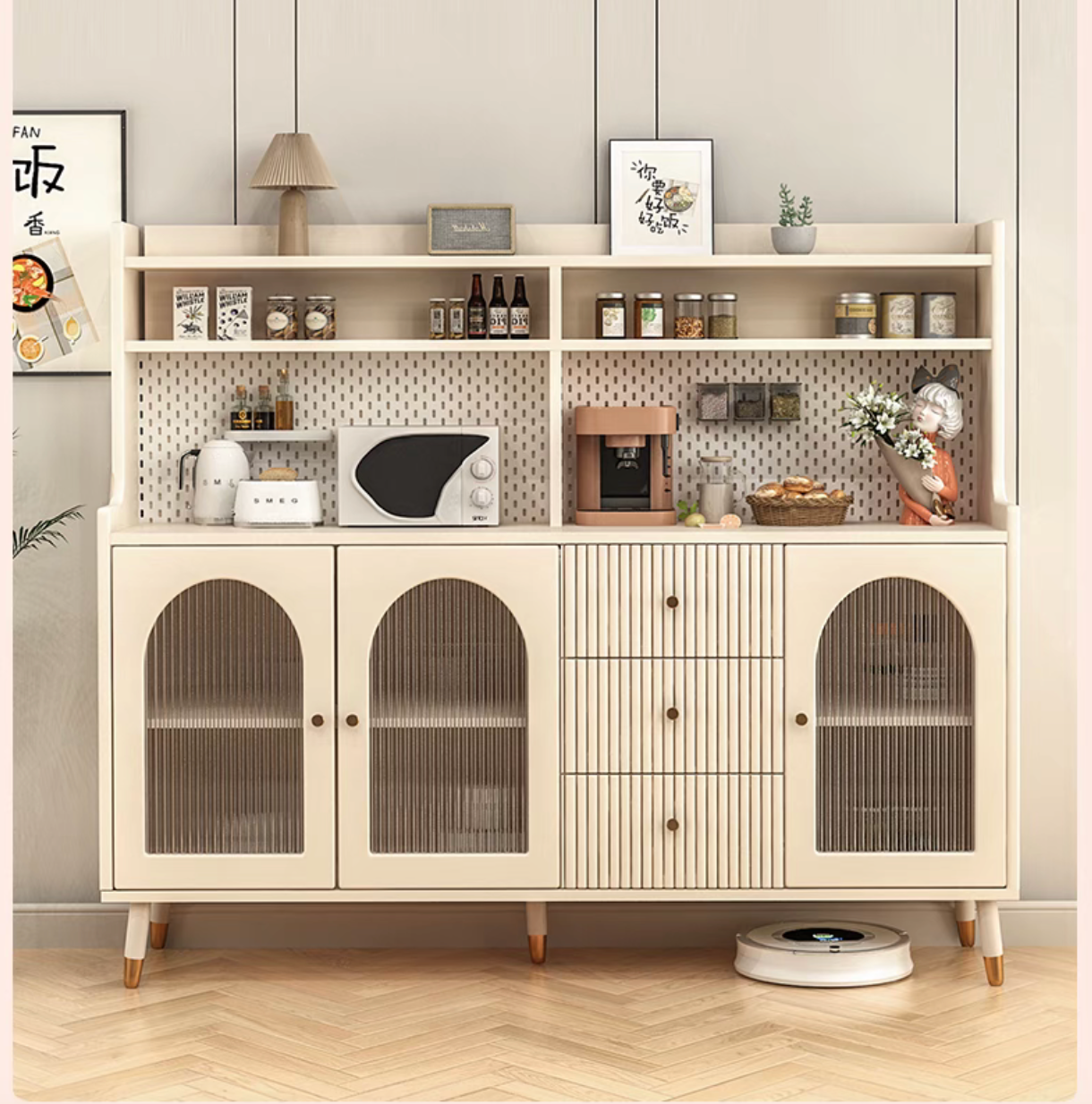 RS Hard Wood Storage 3-Door Cabinet with Drawers- Two Colour