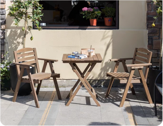 Wooden Garden Bistro 2 Seaters - Table & Chairs(with arm) set