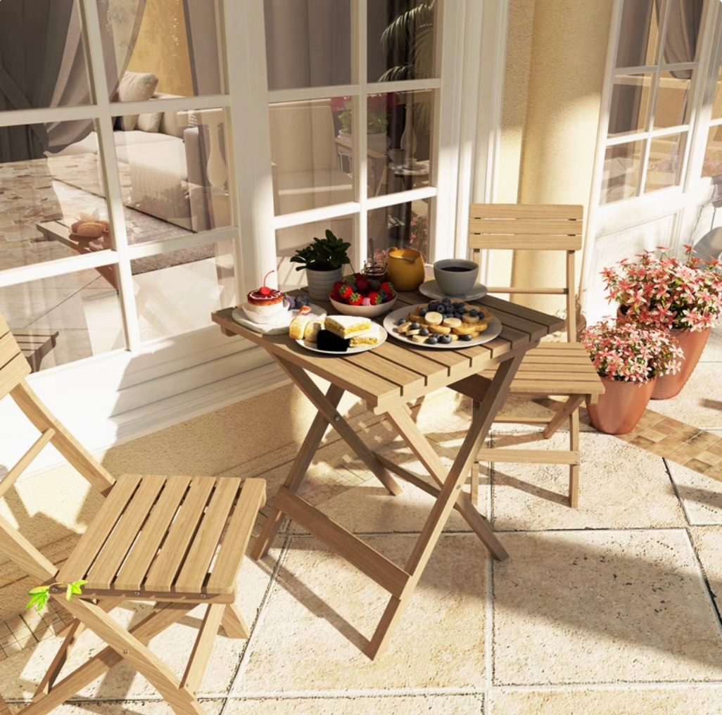 Wooden Garden Bistro 2 Seaters Foldable - Table & Chairs set