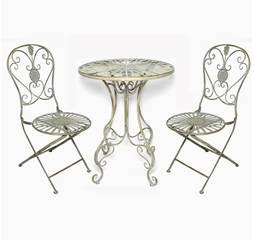 Vintage style metal outdoor garden/balcony table & chair set