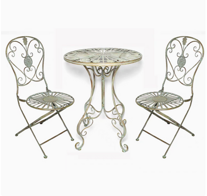 Vintage style metal outdoor garden/balcony table & chair set