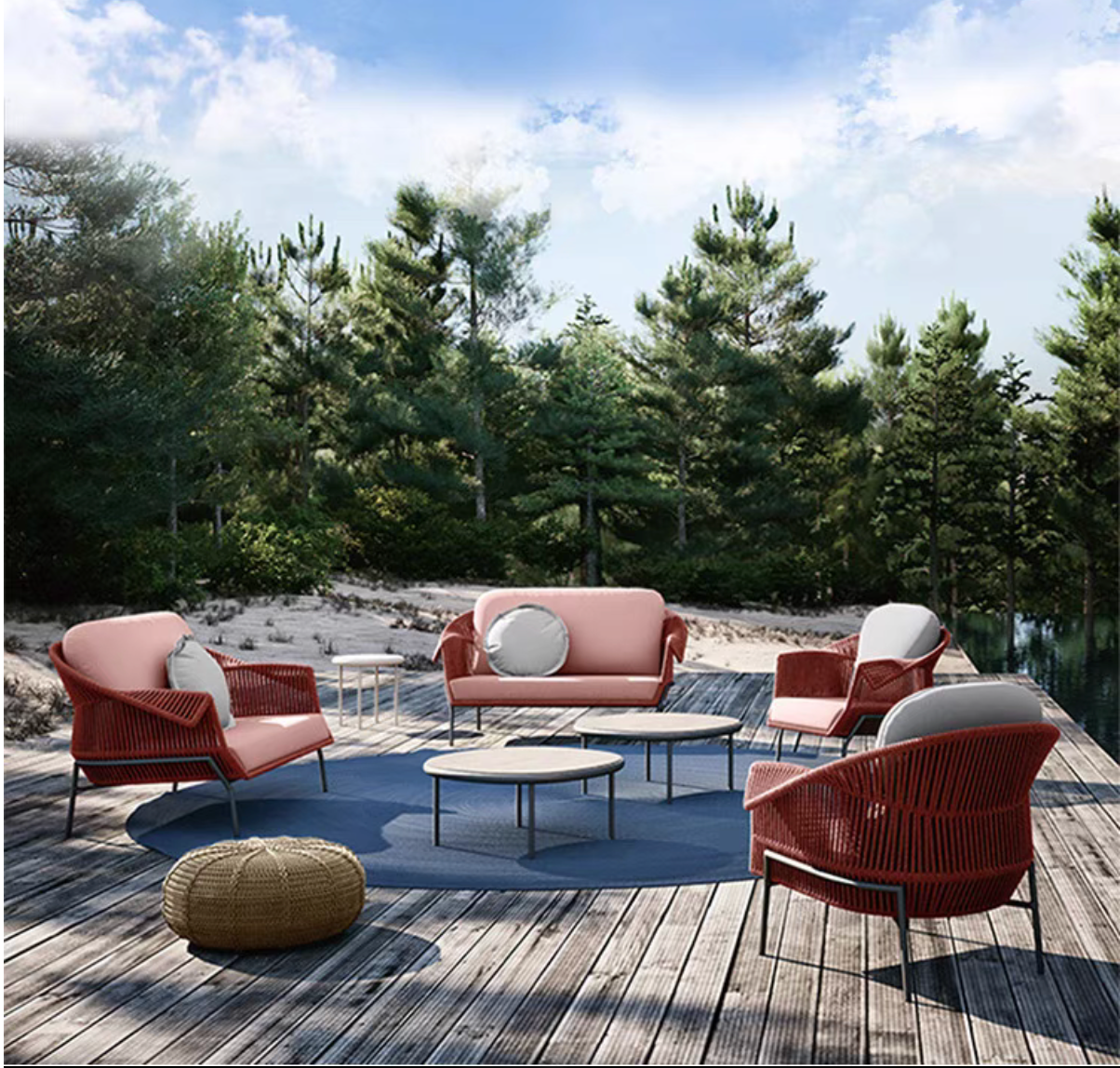 Modern Colourful Outdoor 1-Seater Chair with Footstool