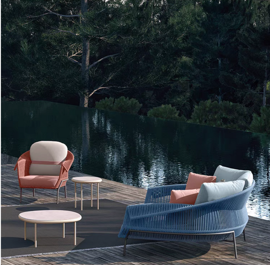 Modern Colourful Outdoor 1-Seater Chair with Footstool
