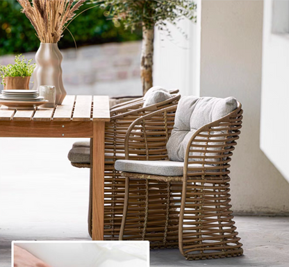 Luxury Morden Garden Rattan Wooden Dinning Table & Chairs set