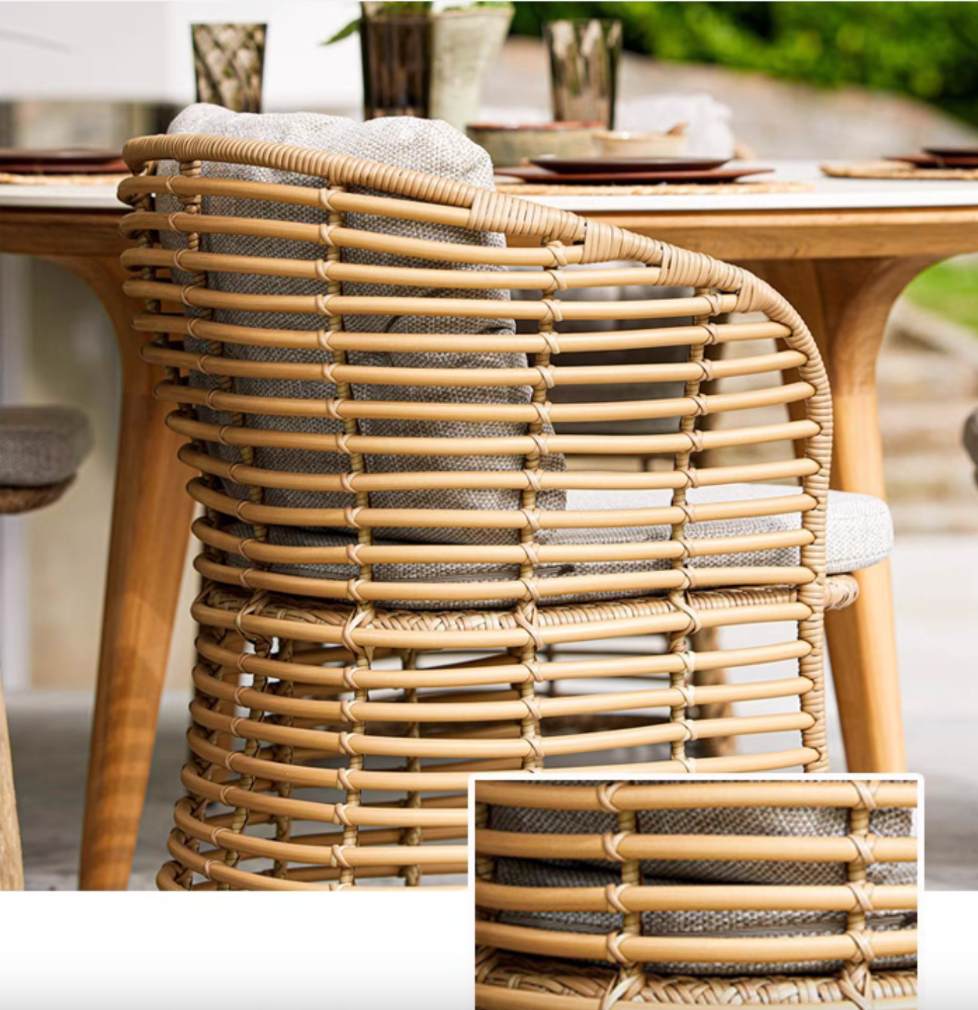 Luxury Morden Garden Rattan Wooden Dinning Table & Chairs set
