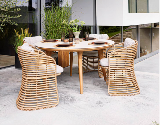 Luxury Morden Garden Rattan Wooden Dinning Table & Chairs set