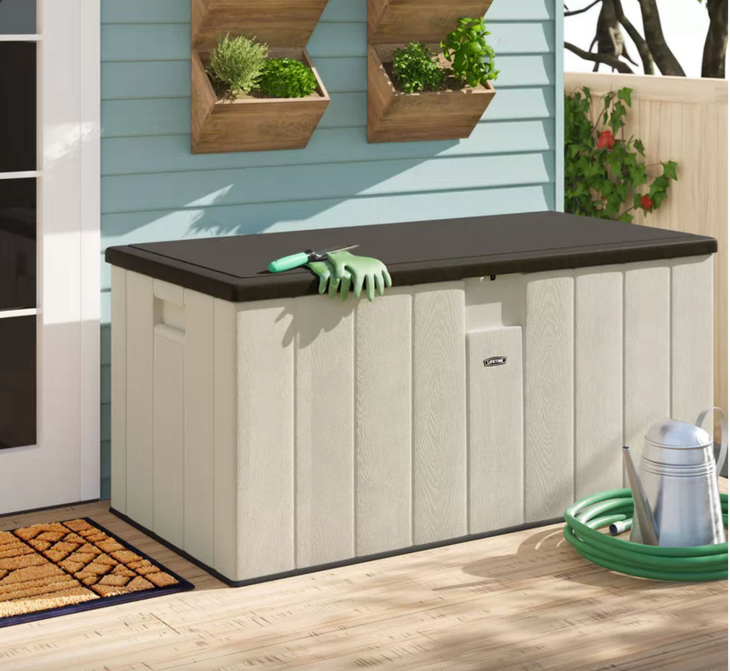Lifetime Garden Plastic Storage Shed Lockable Light Brown